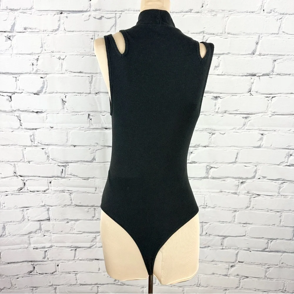 Free people Nothing But Rib Thong Bodysuit Black Medium Shoulder Cutouts